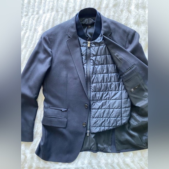 NWOT Hugo Boss Navy Down Filled SLIM-FIT JACKET WITH PADDED INNER BIB - Picture 4 of 14